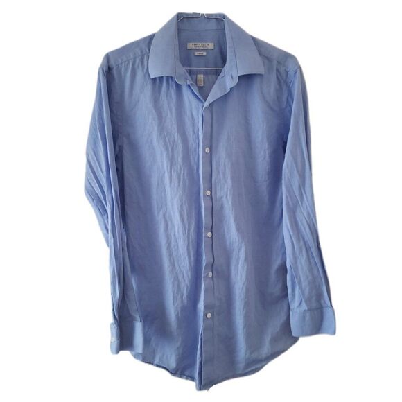 Perry Ellis Portfolio Slim Fit Men's Blue Long Sleeve Button Down Shirt - Picture 1 of 3
